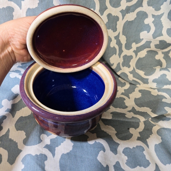 Vintage Walt Glass Studio Pottery Texas Dish with Lid Pot Bowl Vintage 1994 2 pc - Picture 2 of 6